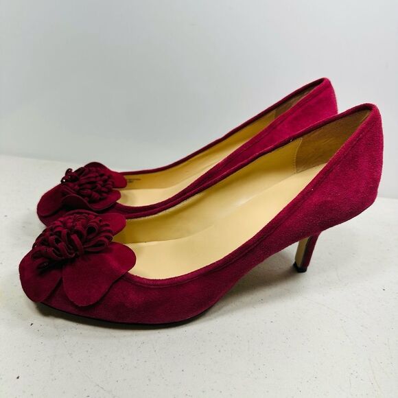 Kate Spade New York Suede Red High Heeled Pump Slip On Shoes Raised Flower 10 - Picture 4 of 7